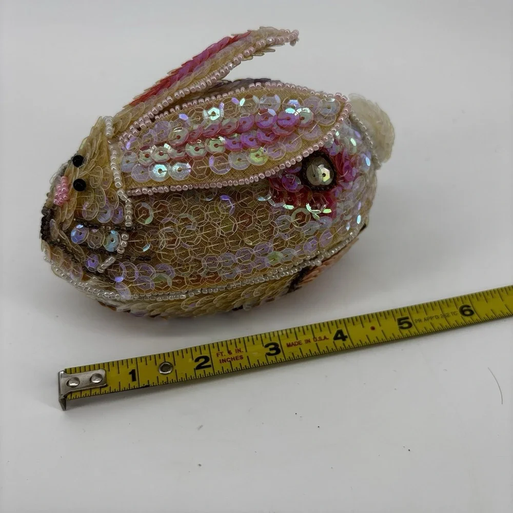 Sequin‎ Beaded Easter Bunny Shaped Like Egg Pink Multicolor Pink Cottagecore